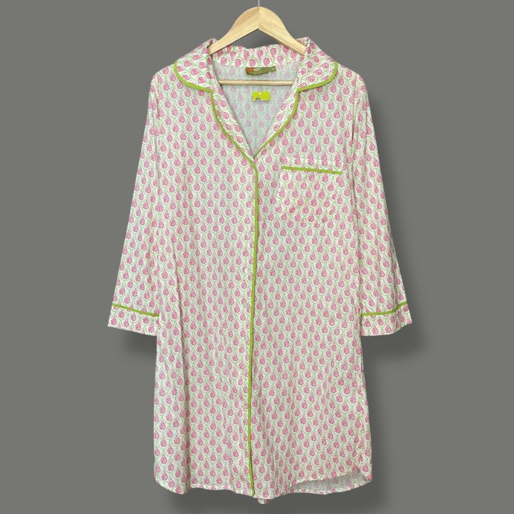 Rock Flower Paper Sleepshirt Nightgown Pajamas Ingrid Pink NWT FLAW Shell Button